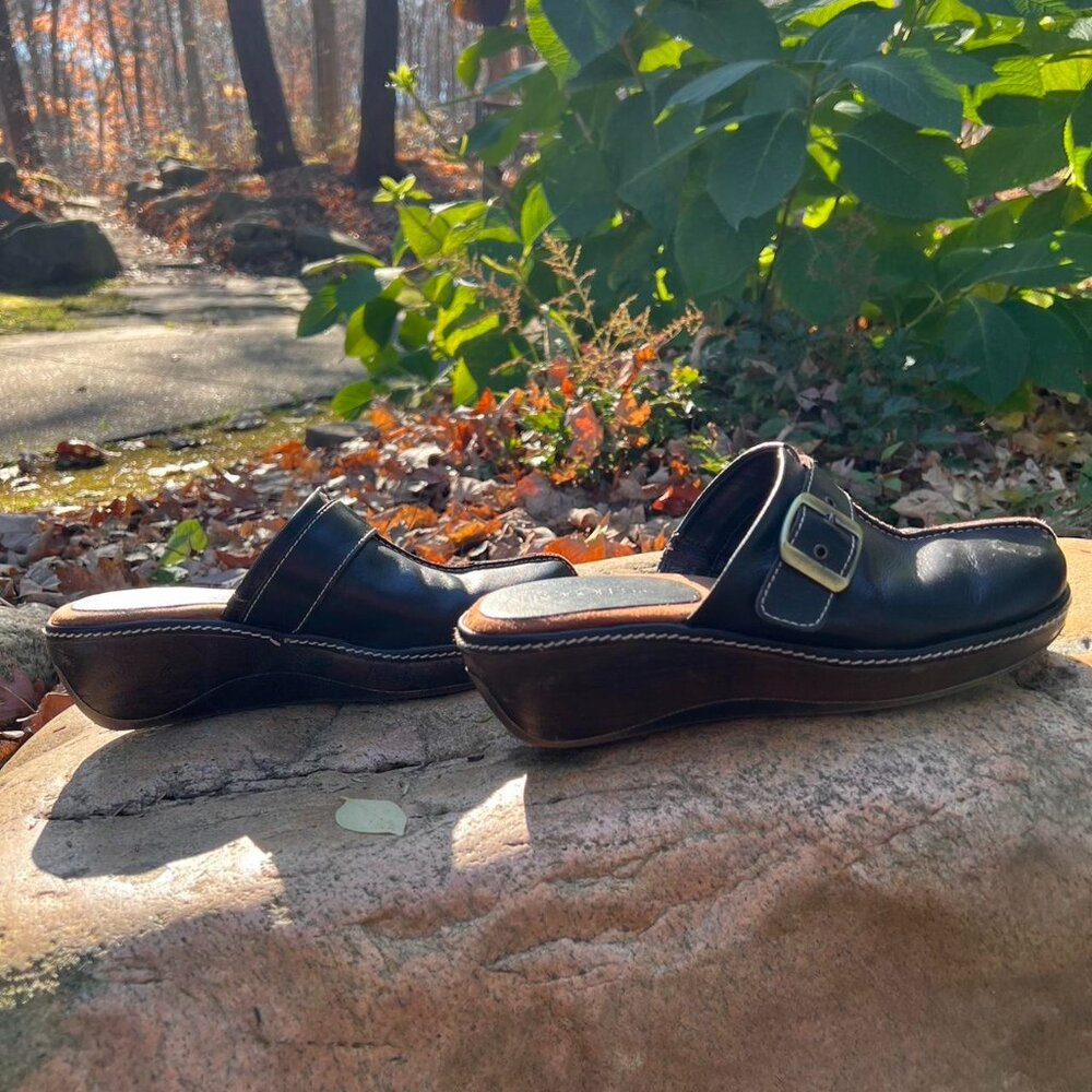 Aerosoles Brown Wood Knot Leather Clogs with Buckle